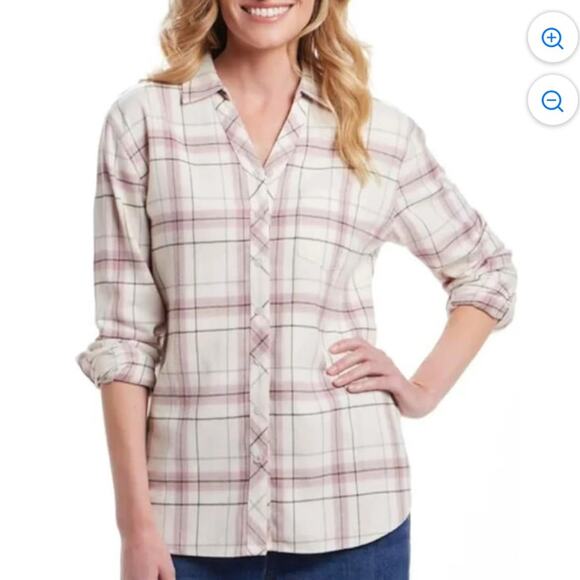 Original Weatherproof Vintage Tops - Weatherproof Vintage Women's Long Sleeve Button Down Flannel Shirt Pink, Size M